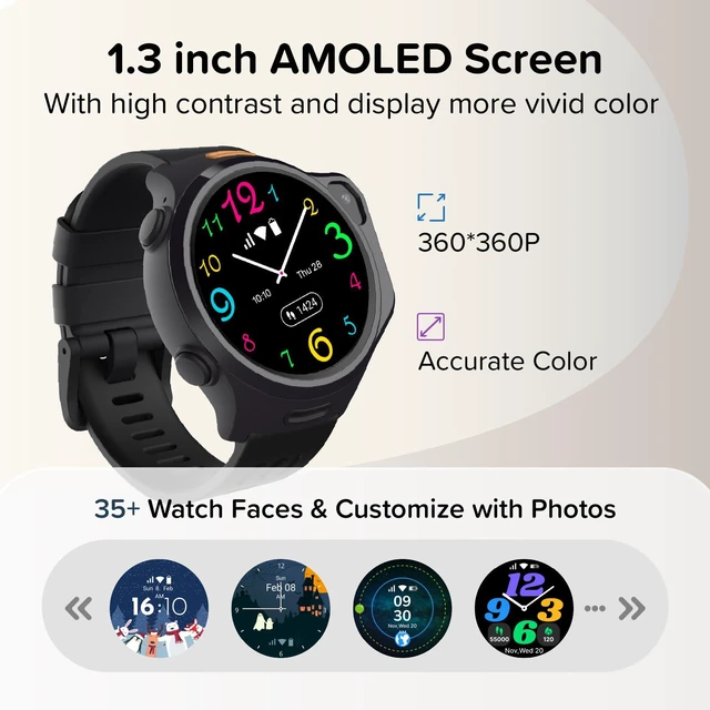 Alt view image 6 of 7 - R2 Kids Smart Watch, 4G GPS Tracker with Video Calling, SOS Safety & Parent App Control, AMOLED Display, Heart Rate Monitor, 5MP Camera, Birthday Gift for Boys Girls Ages 512