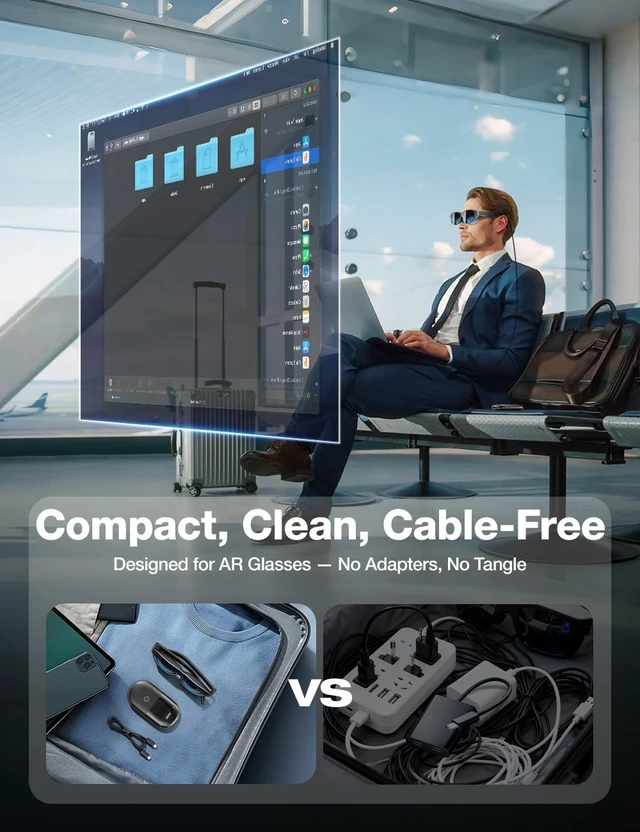 Alt view image 2 of 7 - Wireless Display Adapter for AR Glasses, HDMI+USB-C 5000mAh, 5G 60Hz, AirPlay/Miracast/DLNA for iOS/Android/Windows. Works with XREAL/Viture/RayNeo/Rokid, TV/monitor/projector