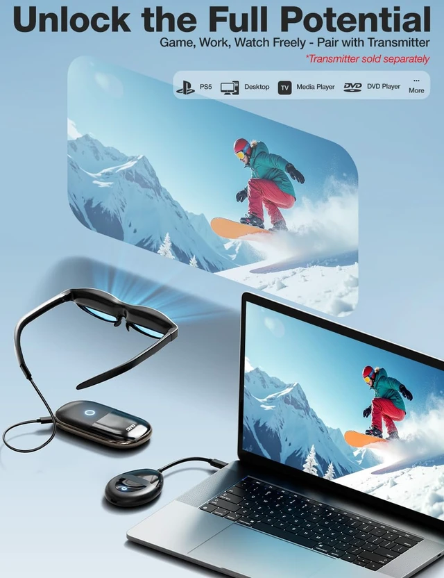 Alt view image 5 of 7 - Wireless Display Adapter for AR Glasses, HDMI+USB-C 5000mAh, 5G 60Hz, AirPlay/Miracast/DLNA for iOS/Android/Windows. Works with XREAL/Viture/RayNeo/Rokid, TV/monitor/projector