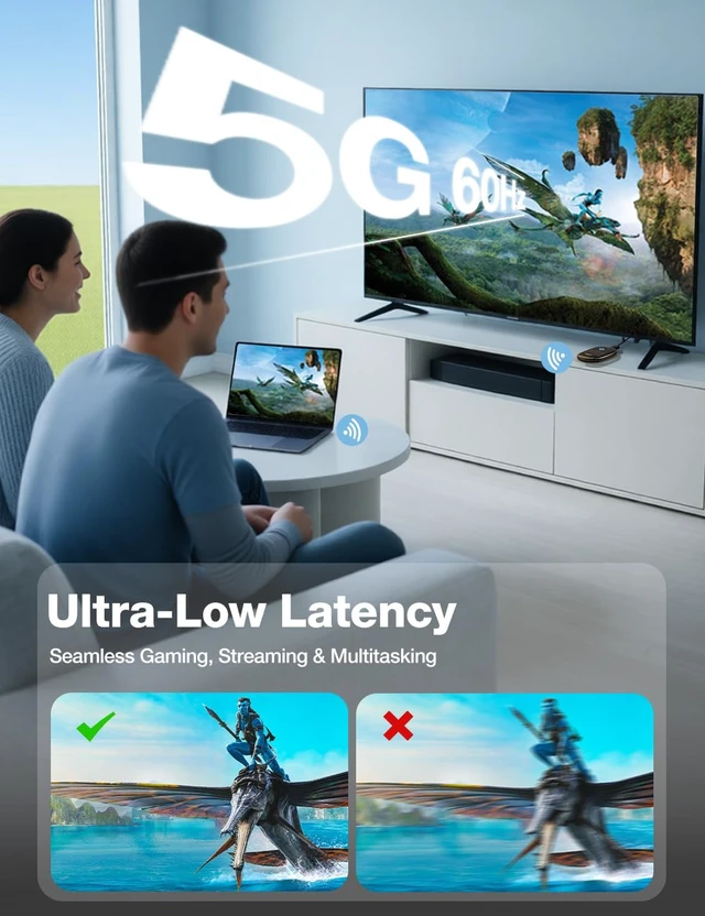 Alt view image 6 of 7 - Wireless Display Adapter for AR Glasses, HDMI+USB-C 5000mAh, 5G 60Hz, AirPlay/Miracast/DLNA for iOS/Android/Windows. Works with XREAL/Viture/RayNeo/Rokid, TV/monitor/projector