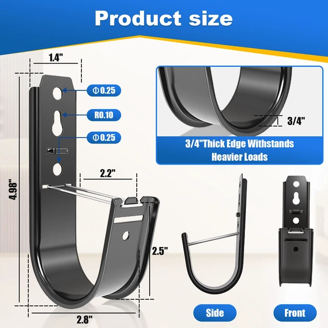 Alt view image 2 of 7 - 100 Pack Black 2" Galvanized Steel Cable J Hooks with Retainer Clips 16-Gauge Wall/Ceiling Cable Hangers for CAT5e, CAT6, Coax, Fiber Optic and Conduit, 50 lb Load Capacity