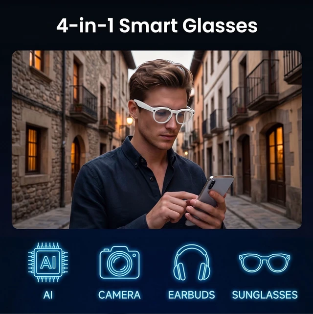 Alt view image 7 of 7 - POV Vlog Camera Glasses with Open-Ear & Photochromic Seamless POV capture, real-time voice translation & all-day comfort fit