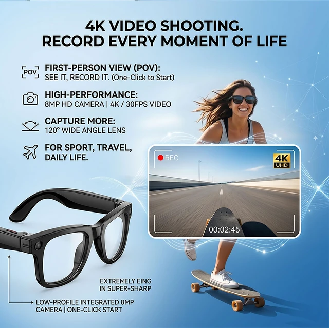 Alt view image 2 of 7 - AI Smart Glasses with Camera POV Vlogging Capture & Photochromic Hands-free POV vlogging capture, real-time AI translation & open-ear audio