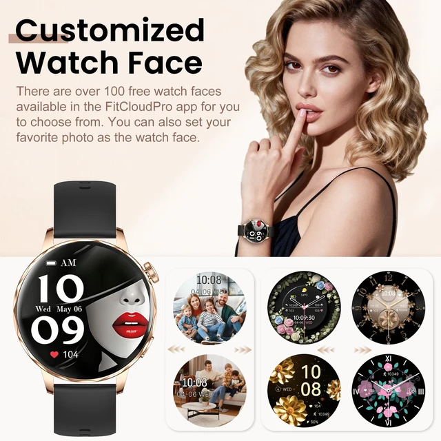 Alt view image 2 of 7 - Smart Watches for Women, 1.27'' Smart Watch (Answer/Make Calls) Compatible with iPhone/Android Phones, IP68 Waterproof Fitness Tracker Watch with Sleep Monitor,100+ Sports Modes (Black)