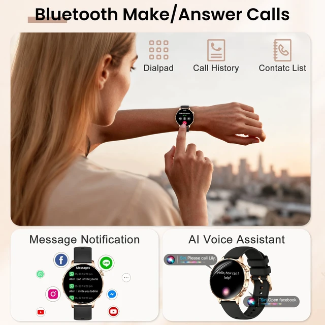 Alt view image 3 of 7 - Smart Watches for Women, 1.27'' Smart Watch (Answer/Make Calls) Compatible with iPhone/Android Phones, IP68 Waterproof Fitness Tracker Watch with Sleep Monitor,100+ Sports Modes (Black)