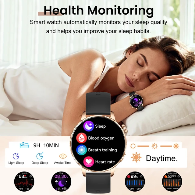 Alt view image 5 of 7 - Smart Watches for Women, 1.27'' Smart Watch (Answer/Make Calls) Compatible with iPhone/Android Phones, IP68 Waterproof Fitness Tracker Watch with Sleep Monitor,100+ Sports Modes (Black)