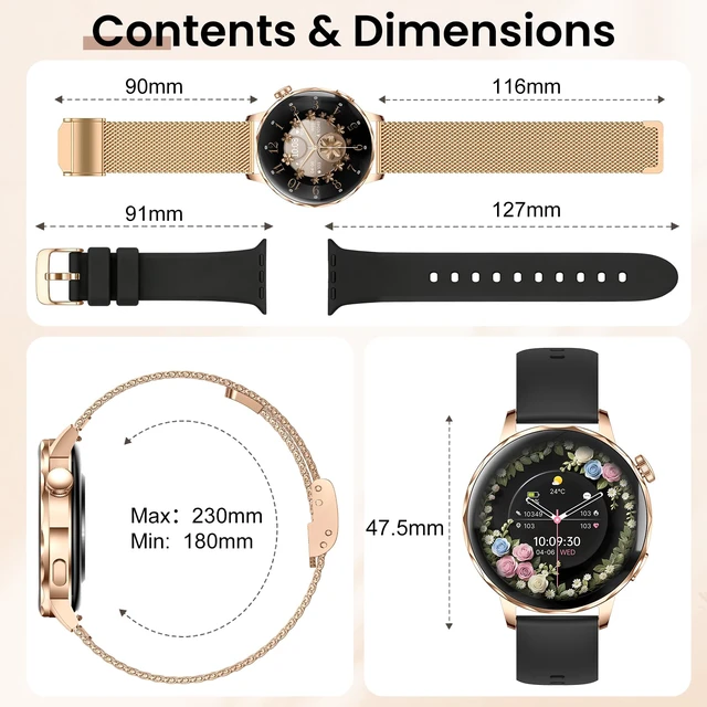 Alt view image 7 of 7 - Smart Watches for Women, 1.27'' Smart Watch (Answer/Make Calls) Compatible with iPhone/Android Phones, IP68 Waterproof Fitness Tracker Watch with Sleep Monitor,100+ Sports Modes (Black)
