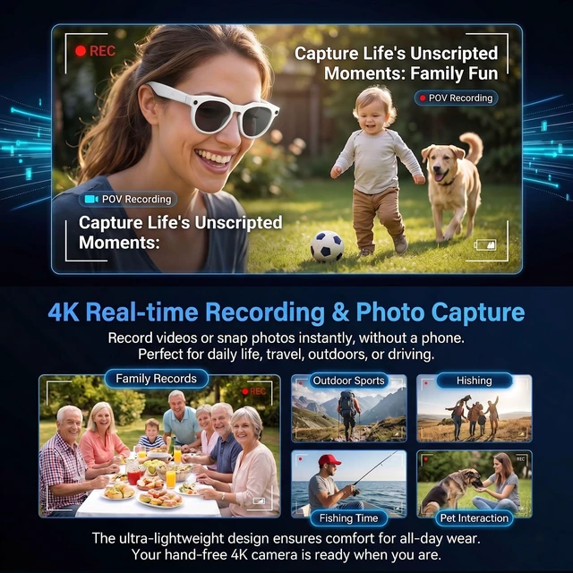 Alt view image 4 of 7 - POV Vlog Camera Glasses with Open-Ear & Photochromic Seamless POV capture, real-time voice translation & all-day comfort fit