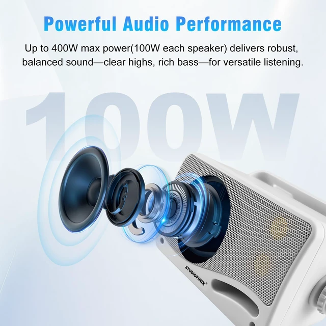 Alt view image 2 of 7 - 3.5" Outdoor Bluetooth Speakers Wired Waterproof, 400W 3 Way Upgrade Premium Wall Mount Speakers, Durable Mountable Loud Sound System for Patio Indoor Deck Garage (White 2 Pairs)