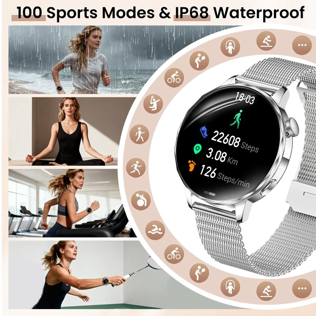 Alt view image 4 of 7 - Smart Watches for Women, 1.27'' Smartwatches (Answer/Make Calls) Compatible with iPhone/Android Phones, IP68 Waterproof Fitness Tracker Watch with Sleep Monitor, 100+ Sports Modes (Silver)