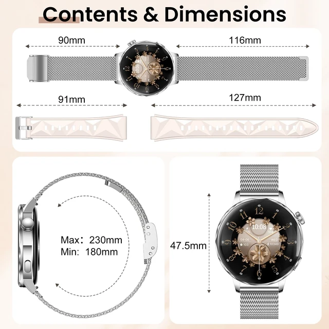 Alt view image 7 of 7 - Smart Watches for Women, 1.27'' Smartwatches (Answer/Make Calls) Compatible with iPhone/Android Phones, IP68 Waterproof Fitness Tracker Watch with Sleep Monitor, 100+ Sports Modes (Silver)