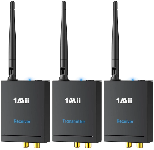 Main image of 2.4GHz (1 TX + 2 RX) Wireless Audio Transmitter and Receiver Set 20ms Ultra Low Delay with RCA In/Out, 320FT Long Range for TV PC CD Player Powered Speaker, 2 Receivers for 2 Powered Speaker