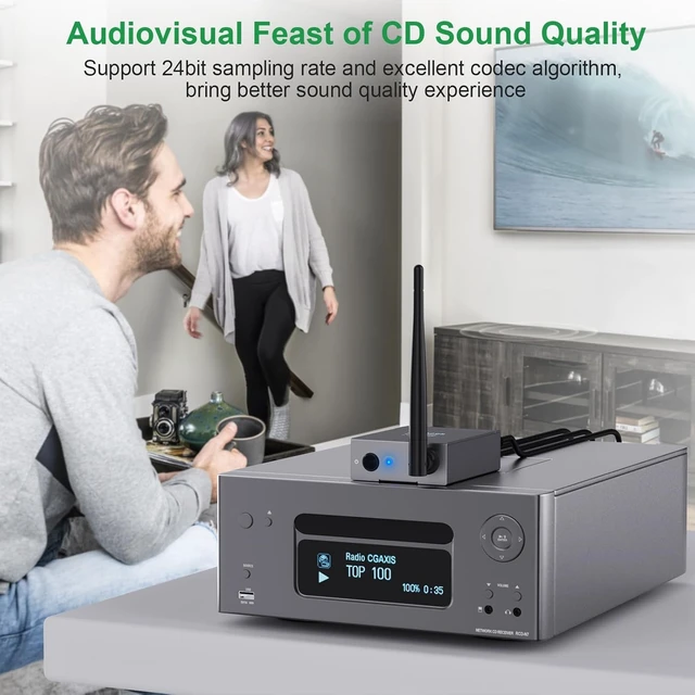 Alt view image 5 of 7 - 2.4GHz (1 TX + 2 RX) Wireless Audio Transmitter and Receiver Set 20ms Ultra Low Delay with RCA In/Out, 320FT Long Range for TV PC CD Player Powered Speaker, 2 Receivers for 2 Powered Speaker