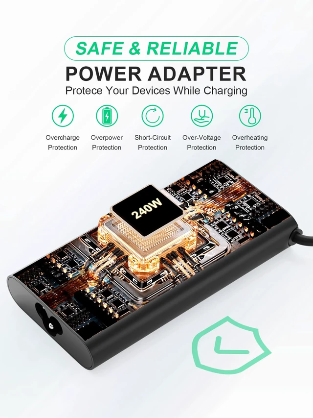 Alt view image 2 of 6 - 240W Slim Power Cord for Dell Alienware & Precision Compatible with M15 R7/R7 AMD/M17 R5/X15 R2/X16 R1/X17 R2, Precision 7670/7680/7770/7780