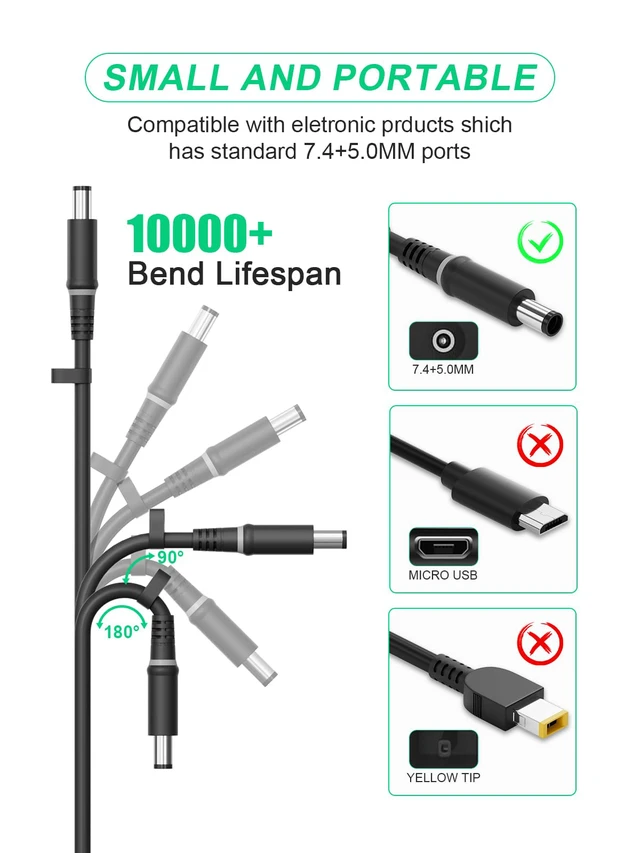 Alt view image 3 of 6 - 240W Slim Power Cord for Dell Alienware & Precision Compatible with M15 R7/R7 AMD/M17 R5/X15 R2/X16 R1/X17 R2, Precision 7670/7680/7770/7780