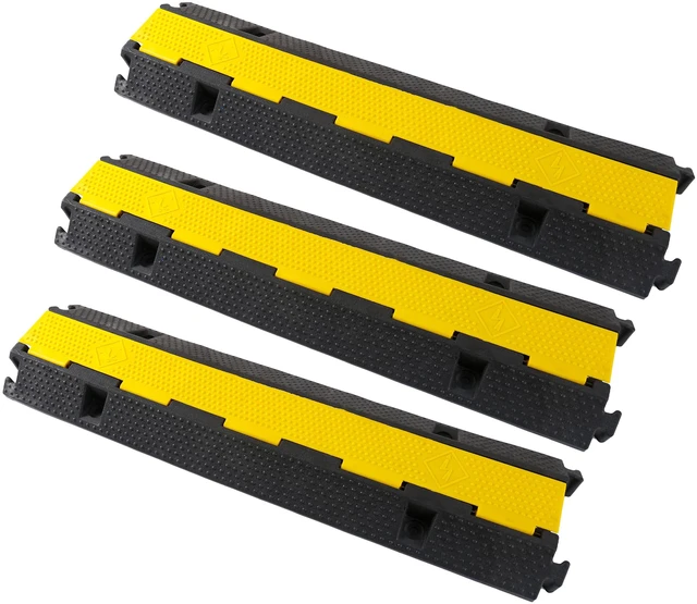 Main image of Rubber Cable Ramp Cord Cover Cable Protector Ramps Wire Hose Protective 22000Lbs Load Capacity Traffic 1 Channel Speed Bump for Asphalt Concrete Gravel Driveway, 3 Pack