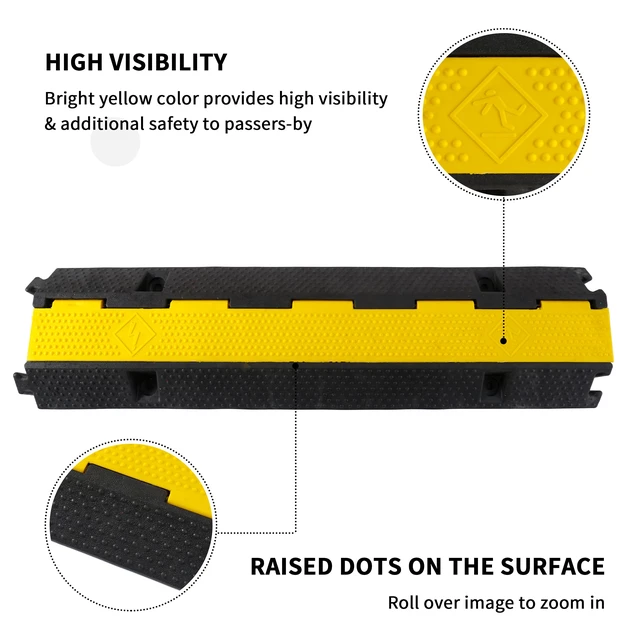 Alt view image 4 of 7 - Rubber Cable Ramp Cord Cover Cable Protector Ramps Wire Hose Protective 22000Lbs Load Capacity Traffic 1 Channel Speed Bump for Asphalt Concrete Gravel Driveway, 3 Pack