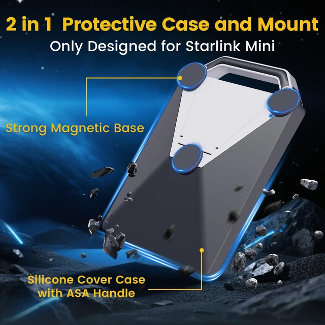 Alt view image 2 of 7 - 200LBS Magnetic Mount with Protective Silicone Case for Starlink Mini, 2 in 1 Satellite Dish Mounting Kit & Cover with Handle Shoulder Strap & 1/4"-20 Nuts for RVs Car Boat/Road Trip