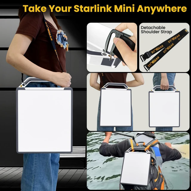 Alt view image 6 of 7 - 200LBS Magnetic Mount with Protective Silicone Case for Starlink Mini, 2 in 1 Satellite Dish Mounting Kit & Cover with Handle Shoulder Strap & 1/4"-20 Nuts for RVs Car Boat/Road Trip