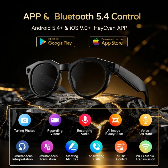 Alt view image 2 of 7 - AI Smart Glasses with Camera, 8MP 4K HD Video & Photo Capture, Real-Time Translation, Recording Glasses with AI Assistant, Open-Ear Audio, Object Recognition, for Vlog, Outdoor & Hiking(Dark)