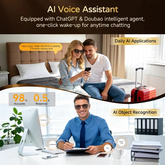 Alt view image 4 of 7 - AI Smart Glasses with Camera, 8MP 4K HD Video & Photo Capture, Real-Time Translation, Recording Glasses with AI Assistant, Open-Ear Audio, Object Recognition, for Vlog, Outdoor & Hiking(Dark)