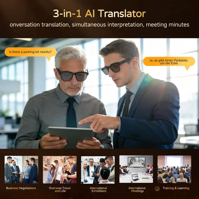 Alt view image 5 of 7 - AI Smart Glasses with Camera, 8MP 4K HD Video & Photo Capture, Real-Time Translation, Recording Glasses with AI Assistant, Open-Ear Audio, Object Recognition, for Vlog, Outdoor & Hiking(Dark)