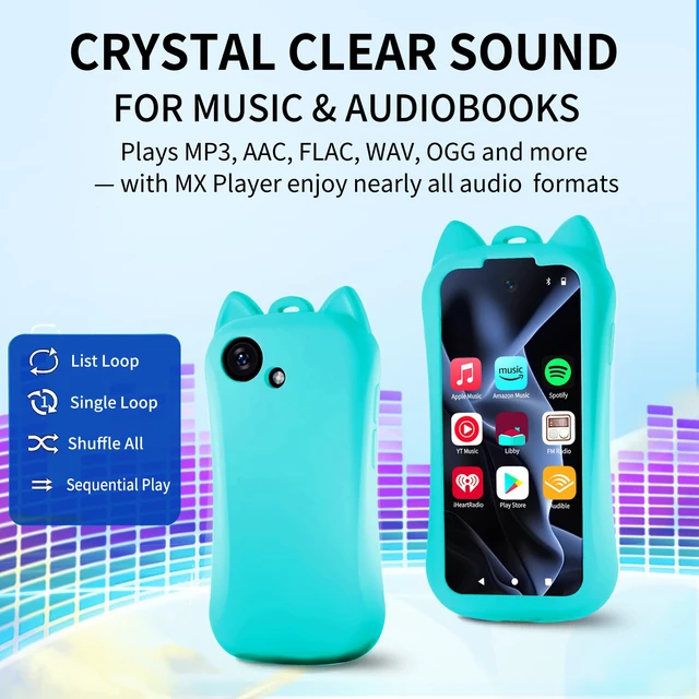 Alt view image 4 of 7 - Kids MP3 Player with Spotify and Parental Controls, MP3 Player for Kids with Bluetooth and WiFi, Mini Android Music Player with Audible & Audiobooks, MP4 Player for Children with Camera-Cyan