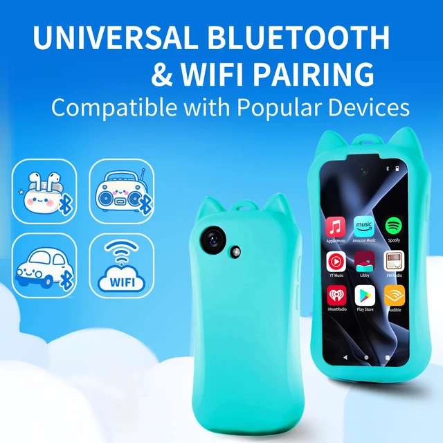 Alt view image 5 of 7 - Kids MP3 Player with Spotify and Parental Controls, MP3 Player for Kids with Bluetooth and WiFi, Mini Android Music Player with Audible & Audiobooks, MP4 Player for Children with Camera-Cyan