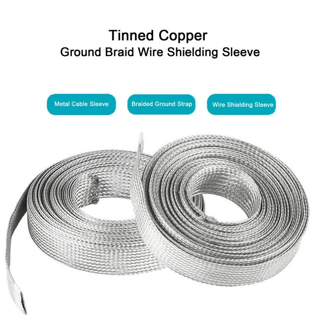 Alt view image 2 of 7 - Tinned Copper Braided Cable Shielding Sleeve Metal Wire Loom Sheathing EMI RFI ESD Protector Grounding Mesh Flat Tubular Expandable 3/4" W(0.48" ID)-24FT