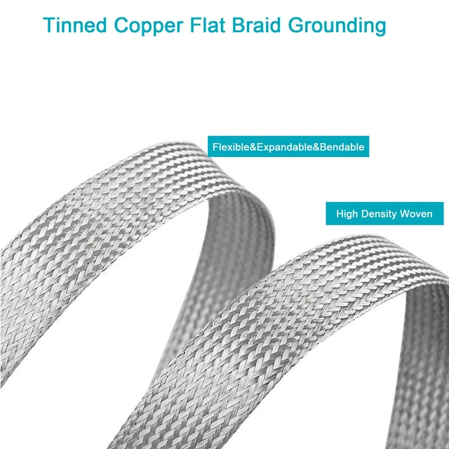 Alt view image 5 of 7 - Tinned Copper Braided Cable Shielding Sleeve Metal Wire Loom Sheathing EMI RFI ESD Protector Grounding Mesh Flat Tubular Expandable 3/4" W(0.48" ID)-24FT