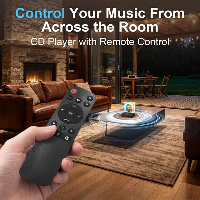 Alt view image 6 of 7 - Desktop CD Player for Home, Bluetooth 5.4, FM Radio, Black Transparent disc display with ambient lighting, sleep timer, speakers, USB and AUX for bedrooms, dorms and K-pop collections