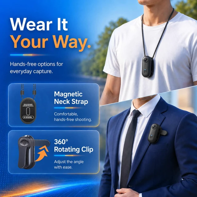 Alt view image 4 of 7 - 128G 4K Body Camera, Thumb Size Cam,Wearable Camera with 360°Rotatable Clip & Magnetic Clip,120 Minutes for Recording,Take for Lecture, Traveling,Pet Walking,Outdoors Activities (4K-P-128G)