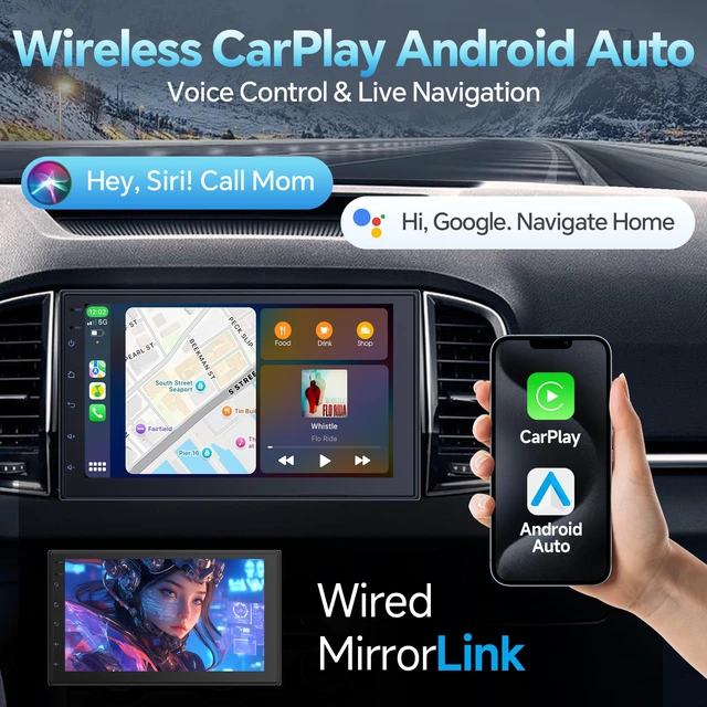 Alt view image 2 of 6 - 2 Din Car Radio with Wireless CarPlay & Android Auto, 7 Inch Touchscreen Car Stereo with Mirror Link,Android 13,Voice Control, FM/RDS, 25 Sets UI Fit All Cars (2+32GB NO Camera)