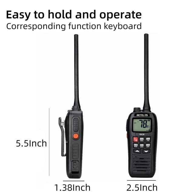 Alt view image 4 of 7 - RA26 5W VHF Marine Radio IP67 Floating, Micro USB for Boats(1 Pack) 1500mAh Battery, NOAA Weather Alert, Global Channels, Backlit LCD, 3-Watch, Vibration drainage, Coastal Fishing, Travel Sport