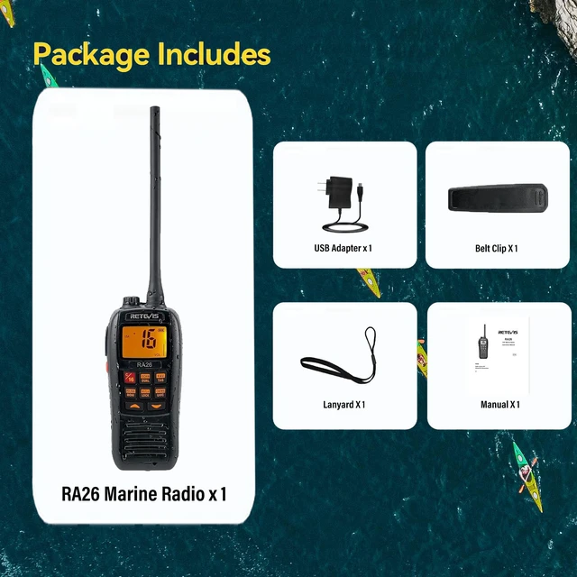 Alt view image 7 of 7 - RA26 5W VHF Marine Radio IP67 Floating, Micro USB for Boats(1 Pack) 1500mAh Battery, NOAA Weather Alert, Global Channels, Backlit LCD, 3-Watch, Vibration drainage, Coastal Fishing, Travel Sport