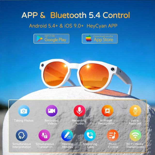 Alt view image 2 of 7 - AI Smart Glasses with Camera, 8MP 4K HD Video & Photo Capture, Real-Time Translation, Recording Glasses with AI Assistant, Open-Ear Audio, Object Recognition, for Vlog, Outdoor & Hiking(Red Coated)