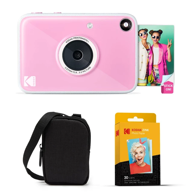 Main image of Printomatic+ Instant Print Digital Camera Starter Bundle + Carrying Case + Zink 20pk Sticky-Back Photo Paper - 10MP, Full-Color Photos, GB LED Status Indicator - Pink