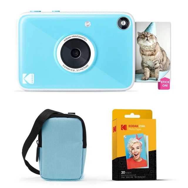 Main image of Printomatic+ Instant Print Digital Camera Starter Bundle + Carrying Case (Blue) + Zink 20pk Sticky-Back Photo Paper - 10MP, Full-Color Photos, GB LED Status Indicator - Blue