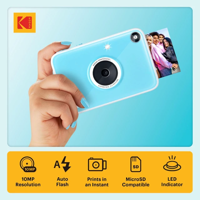 Alt view image 2 of 7 - Printomatic+ Instant Print Digital Camera Starter Bundle + Carrying Case (Blue) + Zink 20pk Sticky-Back Photo Paper - 10MP, Full-Color Photos, GB LED Status Indicator - Blue