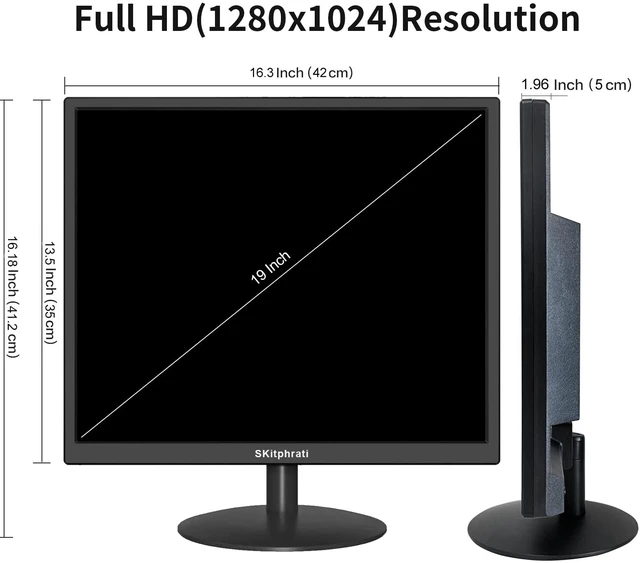 Alt view image 7 of 7 - 19" Monitor Square Monitor 1280 X 1024 with 45% sRGB Color Correction and 5:4 Aspect Ratio, 75 Hz, VESA Mountable, VGA, HDMI, TN Panel
