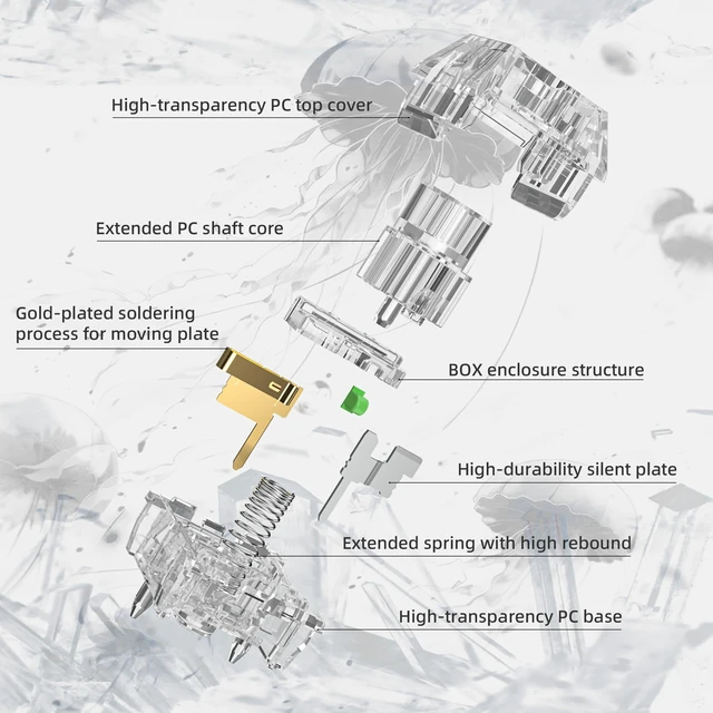 Alt view image 4 of 6 - Kailh Box Jellyfish PRO Fully Transparent RGB Linear Mechanical KeyboardGlass Jellyfish 108pcs
