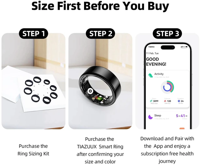 Alt view image 7 of 7 - Smart Ring for Women & Men Fitness Sleep Heart Tracker No Subscription, 5-Day Battery, Heart Rate, Stress, Sleep & Activity Monitoring, IP68 Waterproof, iOS & Android Compatible