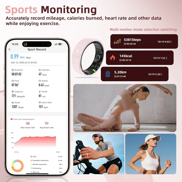 Alt view image 7 of 7 - Ceramic Smart Ring for Women, Pink Fitness & Sleep Tracker, #6 24/7 Health Tracking with Heart Rate, Blood Oxygen, HRV & Sleep Monitoring. Ceramic Design, 5ATM Waterproof, No Subscription