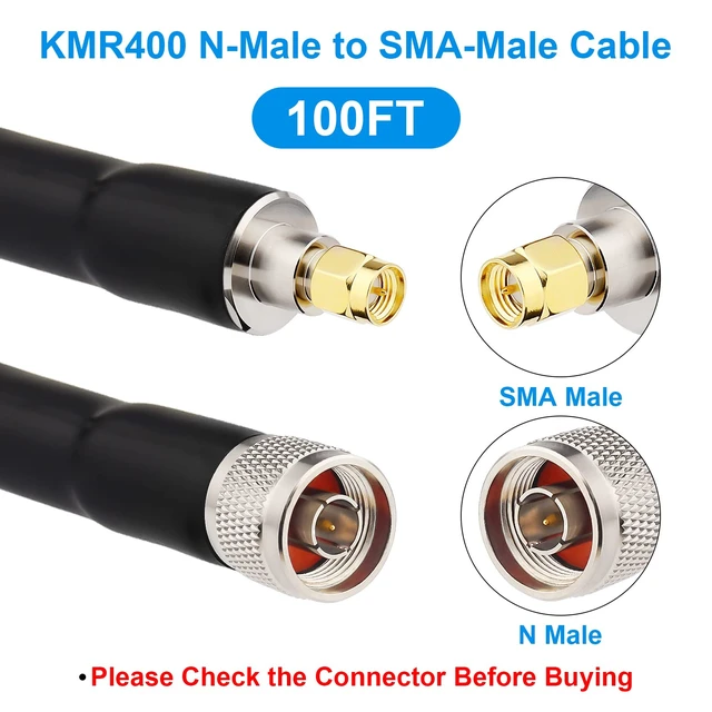 Alt view image 2 of 7 - KMR400 SMA to N Cable 100ft, N-Male to SMA-Male Connector Low Loss Extension Cable 50 Ohm