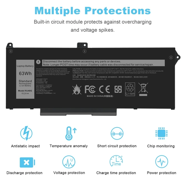 Alt view image 6 of 7 - RJ40G 005R42 0WK3F1 0M3KCN M033W 01K2CF Laptop Battery Replacement for Dell Latitude 15 5520 Latitude 14 5420 Precision 15 3560 Series 075X16 WY9DX P137G P137G001 P104F P104F001