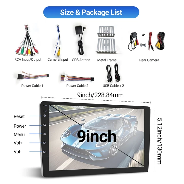 Alt view image 7 of 7 - 9 Double Din Car Stereo with Wireless Apple Carplay & Android Auto, Touchscreen Radio with Backup Camera, BT 5.4, WiFi 5, GPS, Mirror Link, FM/AM Radio, 4+64GB