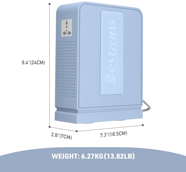 Alt view image 3 of 7 - 2000W Step Up Transformer, 110V to 220V Converter, Light Blue Toroidal Core, Appliances for Use in Asia&Europe, 110V-120V to 220V-240V with Dual Outlets, Overload Protection, Heavy Duty