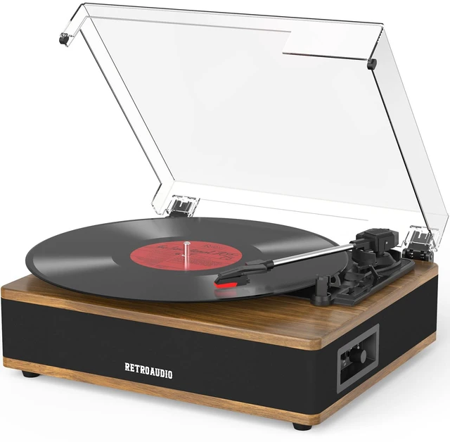 Main image of Vinyl Record Player Bluetooth Turntable with Built in Stereo Speakers Belt Drive 3 Speeds Vintage Turntables for Vinyl Records Support RCA Output, Aux in, Auto Stop, Light Walnut