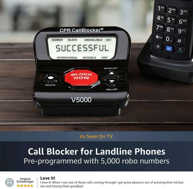 Alt view image 2 of 7 - V5000 Call Blocker for Landline Phones - You Can Manually Block All Calls with the Big Red Button - Pre-Programmed with 5,000 Known Nuisance Numbers - Caller ID is Required