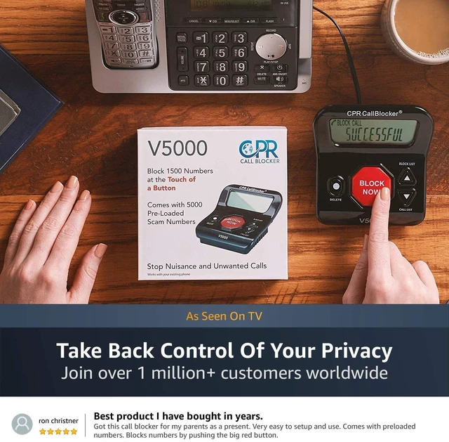 Alt view image 3 of 7 - V5000 Call Blocker for Landline Phones - You Can Manually Block All Calls with the Big Red Button - Pre-Programmed with 5,000 Known Nuisance Numbers - Caller ID is Required